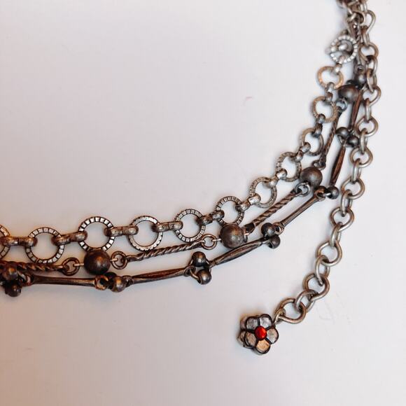 Y2K Signed Chico’s Mixed Metal Starburst Pendant Necklace Red Black Rhinestones - Picture 10 of 13